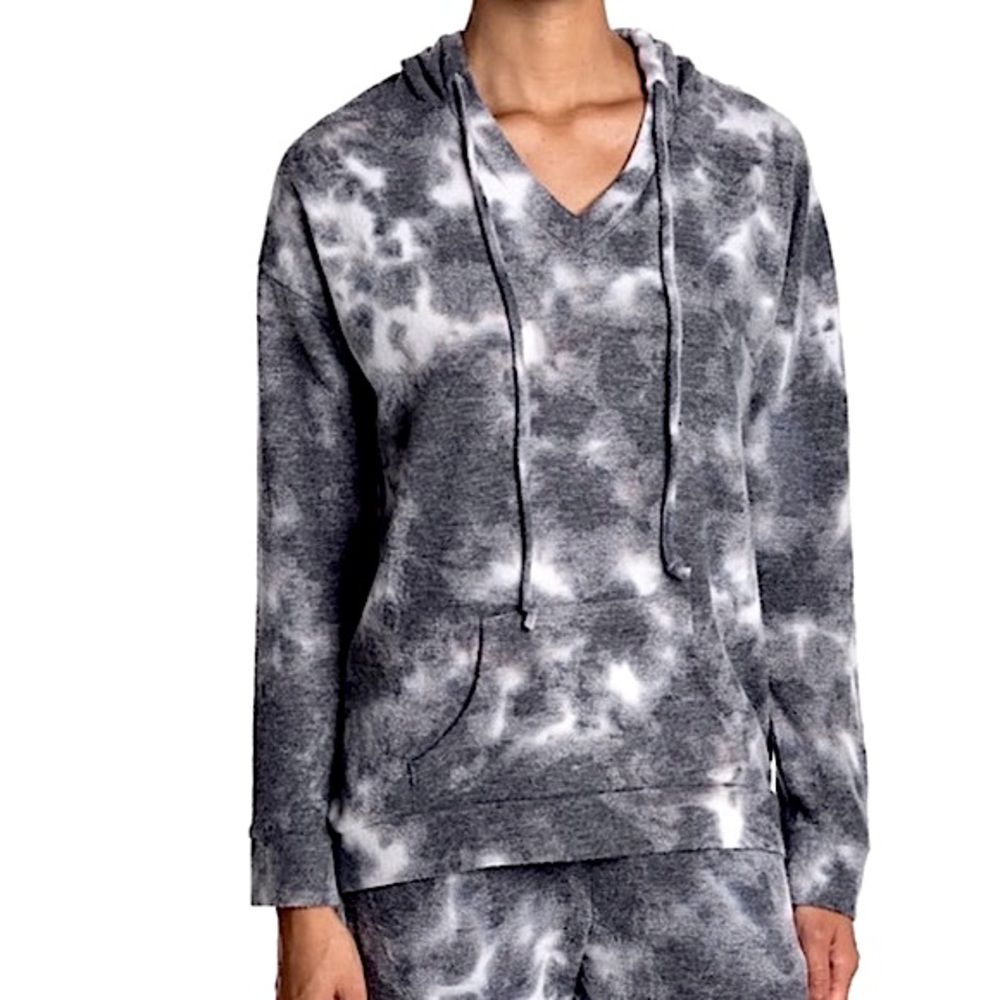 THEO & SPENCE || V-Neck TieDye Hoodie in Charcoal Gray - SZ Medium